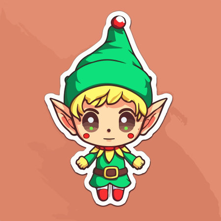 Cute elf sticker. Cute christmas elf sticker.のイラスト素材