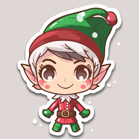 Christmas elf sticker. Vector illustration of a cute little elf.のイラスト素材