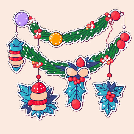 Christmas and New Year decoration set. Colorful vector illustration in cartoon style.のイラスト素材
