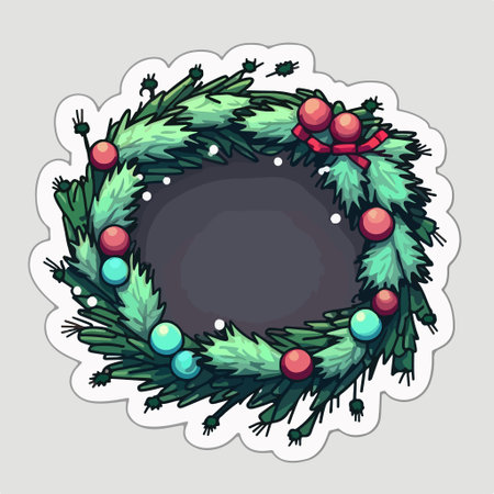 Christmas wreath with fir branches and red berries. vector illustration.のイラスト素材