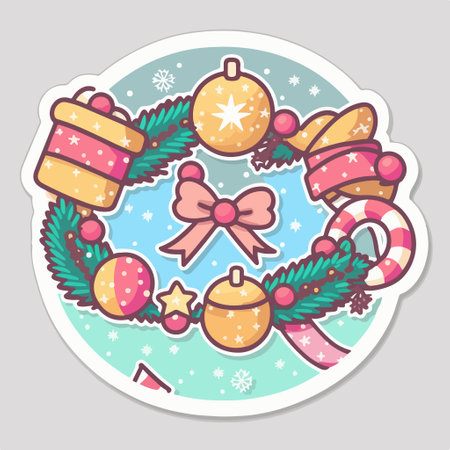 Christmas greeting card with christmas wreath and decoration. vector illustration.のイラスト素材