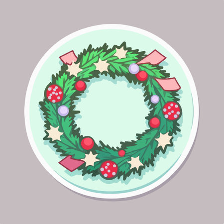 Christmas wreath. Vector illustration of a Christmas wreath on a plate.のイラスト素材