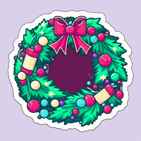 Christmas wreath with baubles and bows. vector illustration.のイラスト素材