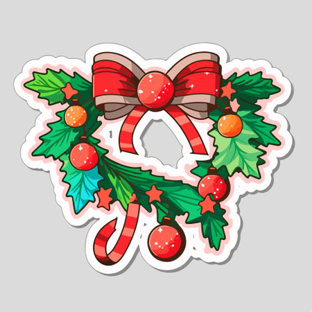 Christmas holly berry decoration sticker. Vector illustration in cartoon style.のイラスト素材