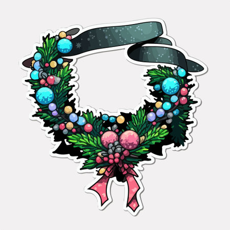 Christmas wreath with ribbons. Vector illustration on white background.のイラスト素材