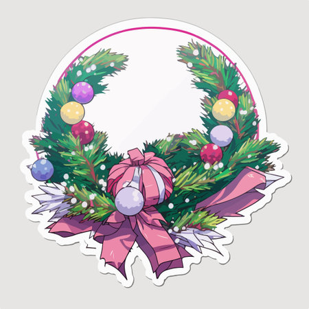 Christmas wreath with bow and ribbon. Vector illustration in cartoon style.のイラスト素材