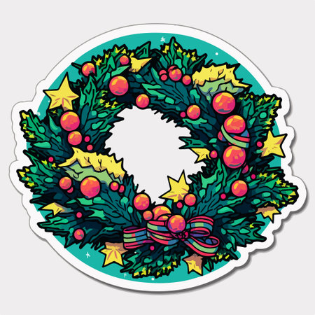 Hand drawn Christmas wreath. Vector illustration in doodle style.のイラスト素材