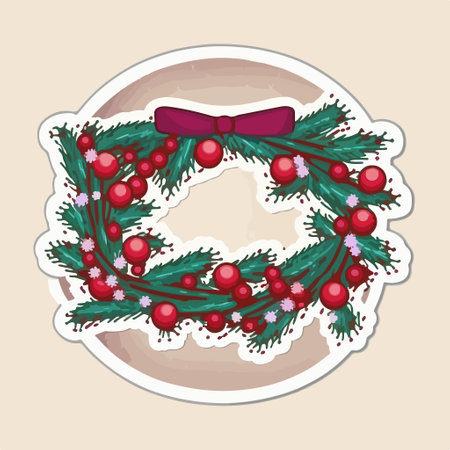 Christmas wreath with red berries. vector illustration. Eps 10.のイラスト素材
