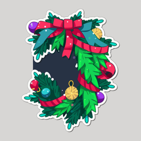 Christmas wreath with ornaments and ribbons. vector illustration.のイラスト素材