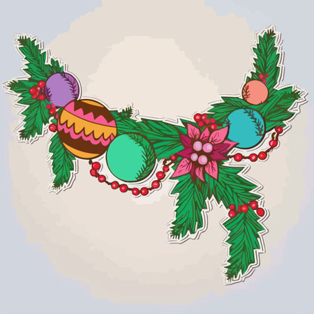 Christmas card with poinsettia and Christmas balls. vector illustration.のイラスト素材