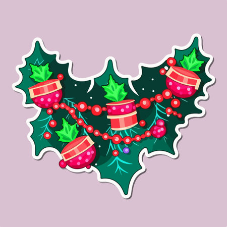 Christmas holly berry garland. vector illustration in cartoon styleのイラスト素材