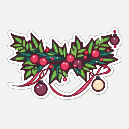 Christmas decoration with holly berry and balls. vector illustration.のイラスト素材