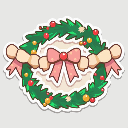 Christmas wreath with bow. Vector illustration in a flat style.のイラスト素材