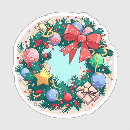 Christmas wreath with red bow. Vector illustration in cartoon style.のイラスト素材