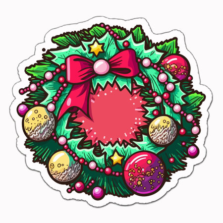 Christmas wreath with ornaments and beads. vector illustration.のイラスト素材