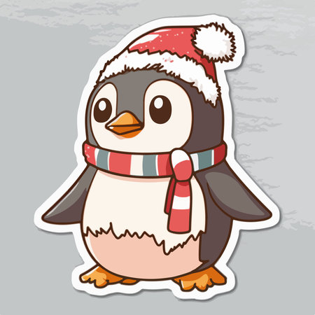 Cute penguin in red hat and scarf. vector illustration.のイラスト素材