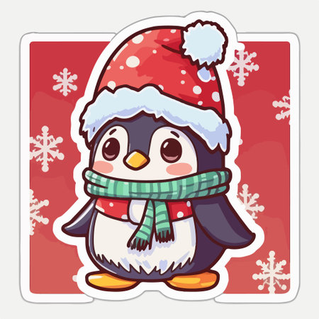 Cute penguin in christmas hat and scarf. vector illustration.のイラスト素材