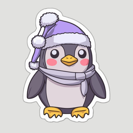 Cute penguin in a hat and scarf. vector illustration.のイラスト素材