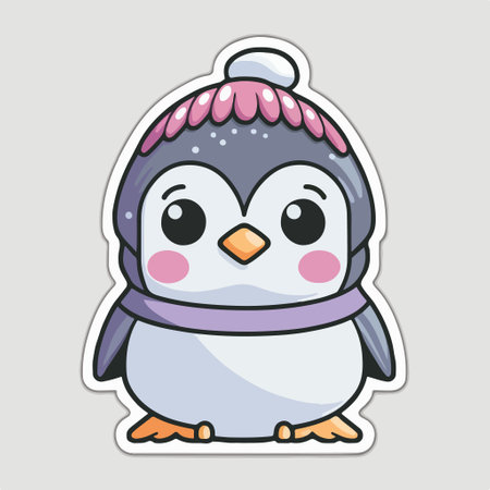 Cute penguin in a hat and scarf. vector illustration.のイラスト素材