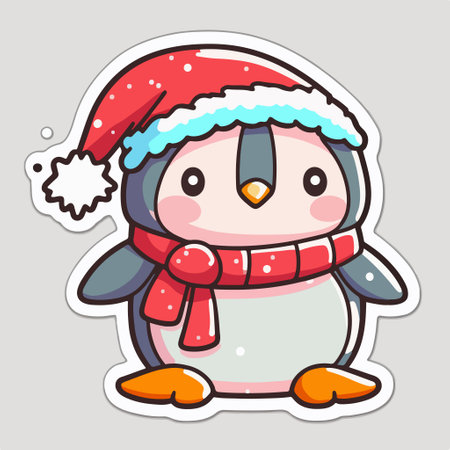 Cute penguin wearing christmas hat and scarf. vector illustration.のイラスト素材