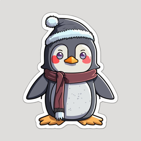 Cute penguin wearing a hat, scarf and mittens. vector illustration.のイラスト素材