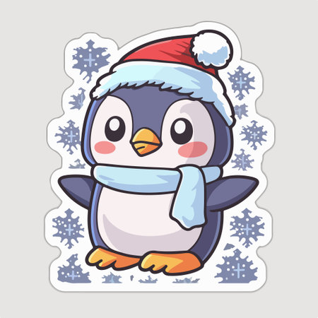 Cute penguin in Santa hat and scarf. vector illustration.のイラスト素材