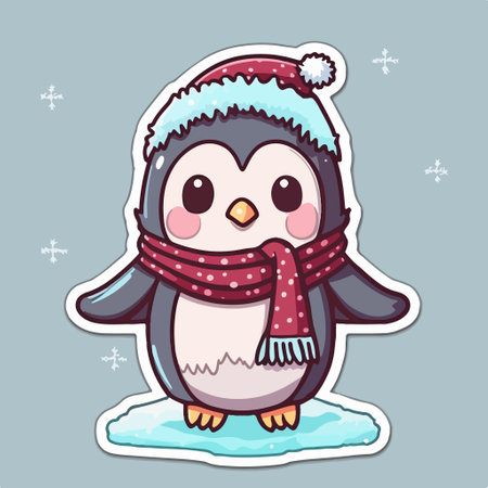 Cute penguin in a scarf and hat. vector illustration.のイラスト素材