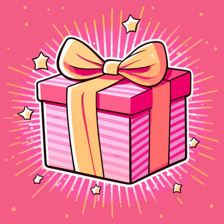 Illustration of a gift box with a bow on a pink backgroundのイラスト素材