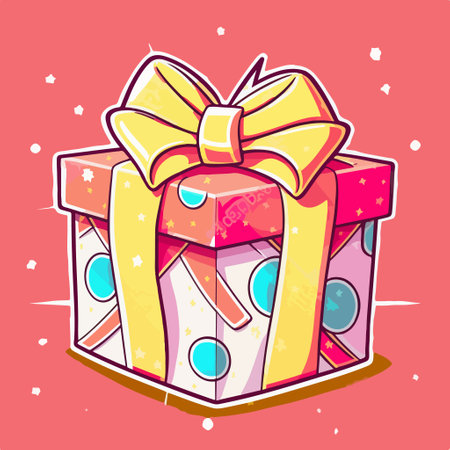 Gift box with bow and ribbon. Vector illustration in cartoon style.のイラスト素材