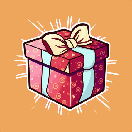 gift box with bow. Vector illustration isolated on orange background.のイラスト素材