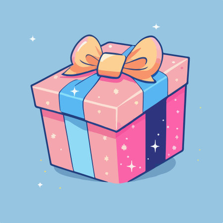 gift box with bow. Vector illustration in cartoon style isolated on blue background.のイラスト素材