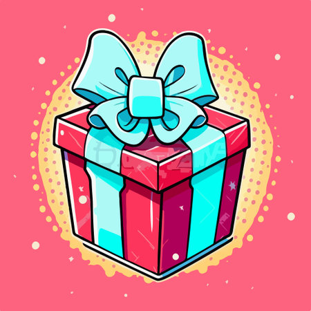 Gift box with blue bow. Vector illustration in cartoon style.のイラスト素材