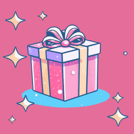 Illustration of a gift box with a bow on a pink backgroundのイラスト素材