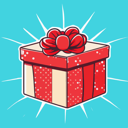 Gift box with a red bow on a blue background. vector illustration.のイラスト素材