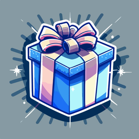Illustration of a blue gift box with a bow on a gray backgroundのイラスト素材