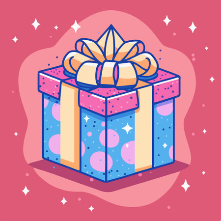 Gift box with ribbon and bow cartoon vector illustration graphic design.のイラスト素材