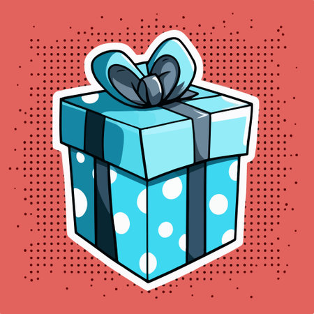 Gift box with polka dot on red background. vector illustration.のイラスト素材