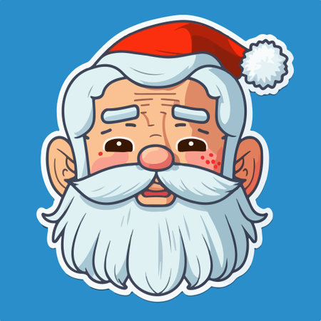 santa claus face. Vector illustration in cartoon style. Isolated on blue background.のイラスト素材