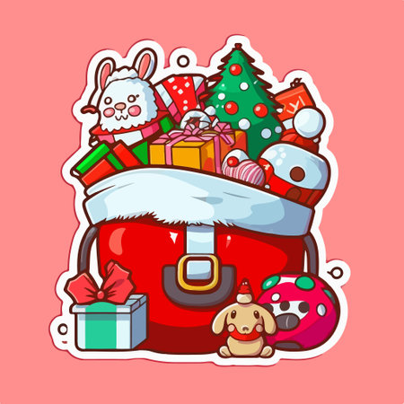 Christmas Santa Claus bag with gifts and cute animals. vector illustration.のイラスト素材