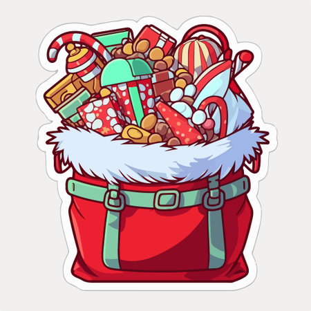 Christmas sticker with Santa Claus bag full of gifts. vector illustration.のイラスト素材