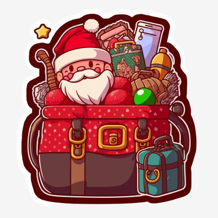 Santa Claus with bag full of gifts and mobile phone. vector illustration.のイラスト素材