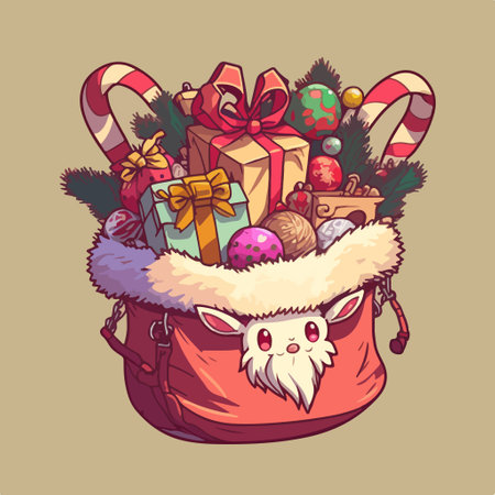 Santa Claus bag full of gifts and ornaments. vector illustration.のイラスト素材