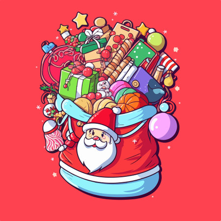 Santa Claus with gifts. Christmas and New Year cartoon vector illustration.のイラスト素材