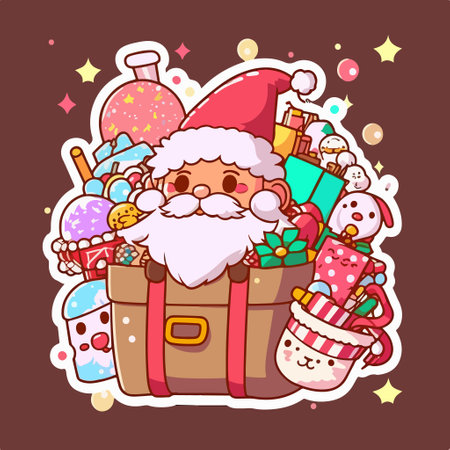 Christmas and New Year vector illustration. Cute cartoon Santa Claus with gifts and sweets.のイラスト素材