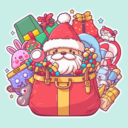 Cartoon Santa Claus with a bag full of gifts. vector illustration.のイラスト素材