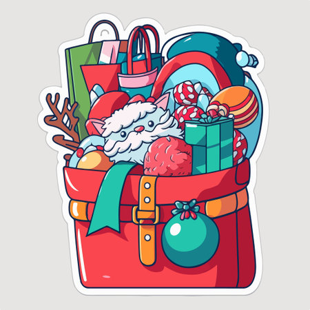 Christmas and New Year greeting card with Santa Claus bag and gifts. vector illustration.のイラスト素材