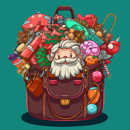 Vector illustration of Santa Claus with a suitcase full of Christmas gifts.のイラスト素材