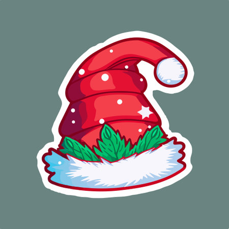 Santa Claus red hat with christmas tree branch. vector illustration.のイラスト素材