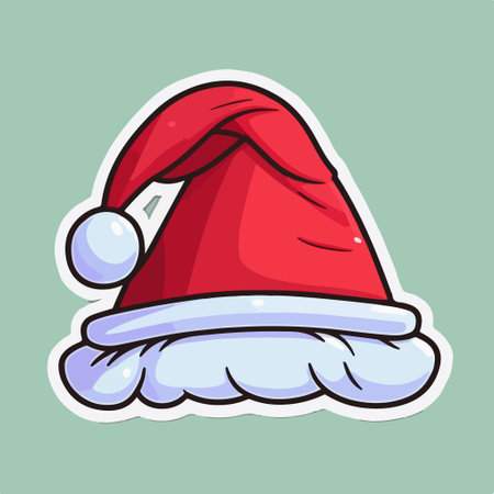 Santa Claus hat isolated on green background. Vector illustration in cartoon style.のイラスト素材