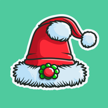 santa claus hat. vector illustration. Isolated on green background.のイラスト素材